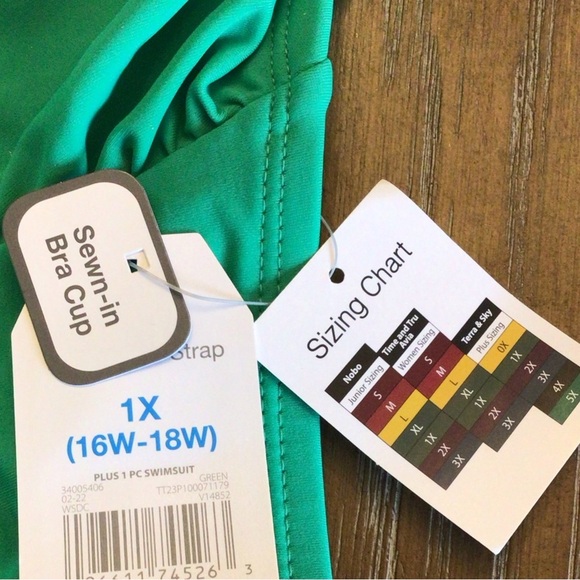 Time and Tru Womens Plus Size Green One Shoulder Swimsuit with Key Ring Size 1X - Picture 8 of 10